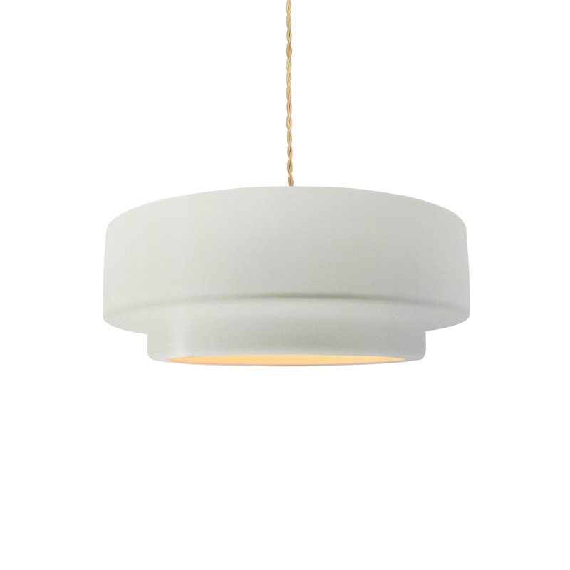 Luminaire suspendu tambour 1 lumière Gela, H 5 po x l 12 po x P 12 po, Blanc mat, Laiton brossé