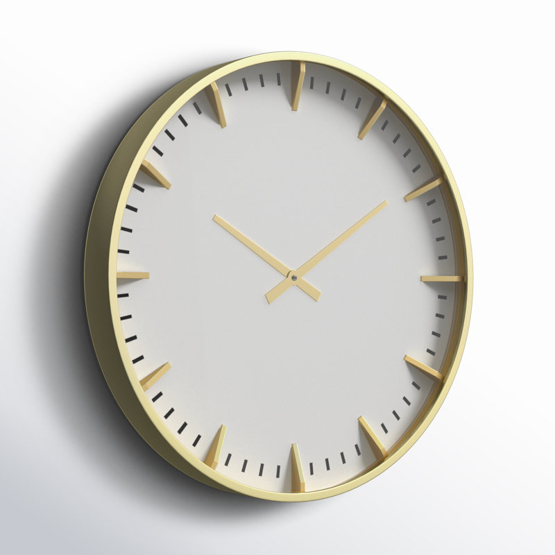 Horloge murale contemporaine en verre blanc Della Joss & Main, 19,63 x 19,63 x 2,38, Doré