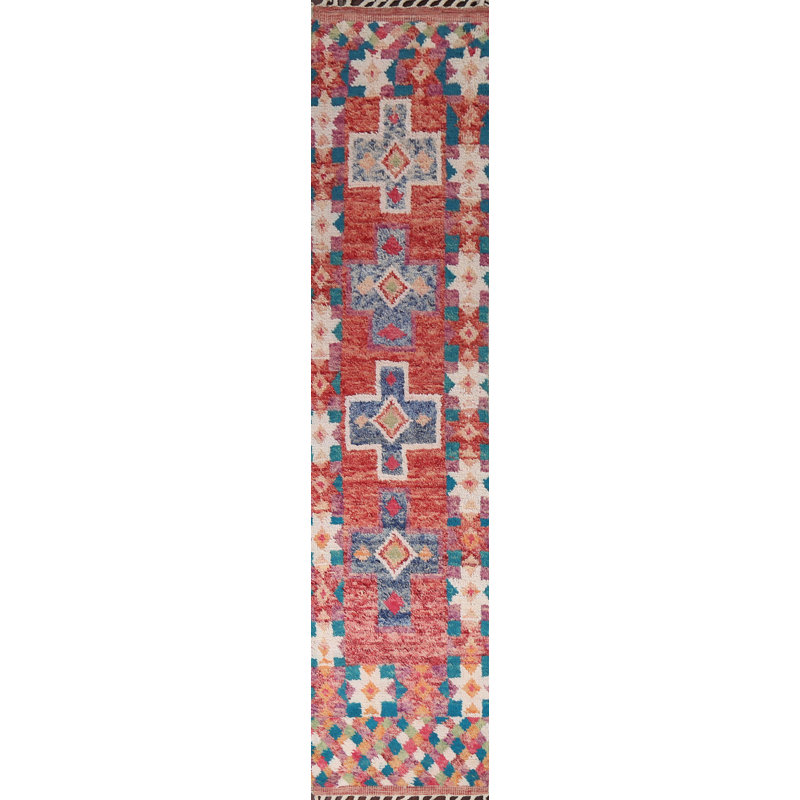 Tapis de couloir géométrique en laine marocain noué à la main 2 x 13