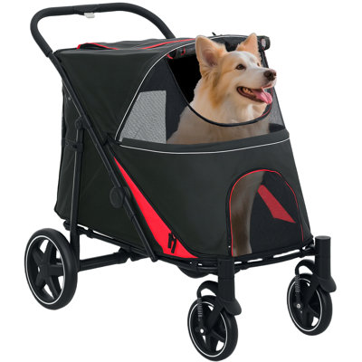 1-Click Foldable Doggy Stroller Pet Stroller with Storage Smooth Ride with Shock Absorption Big Dog Walking Stroller