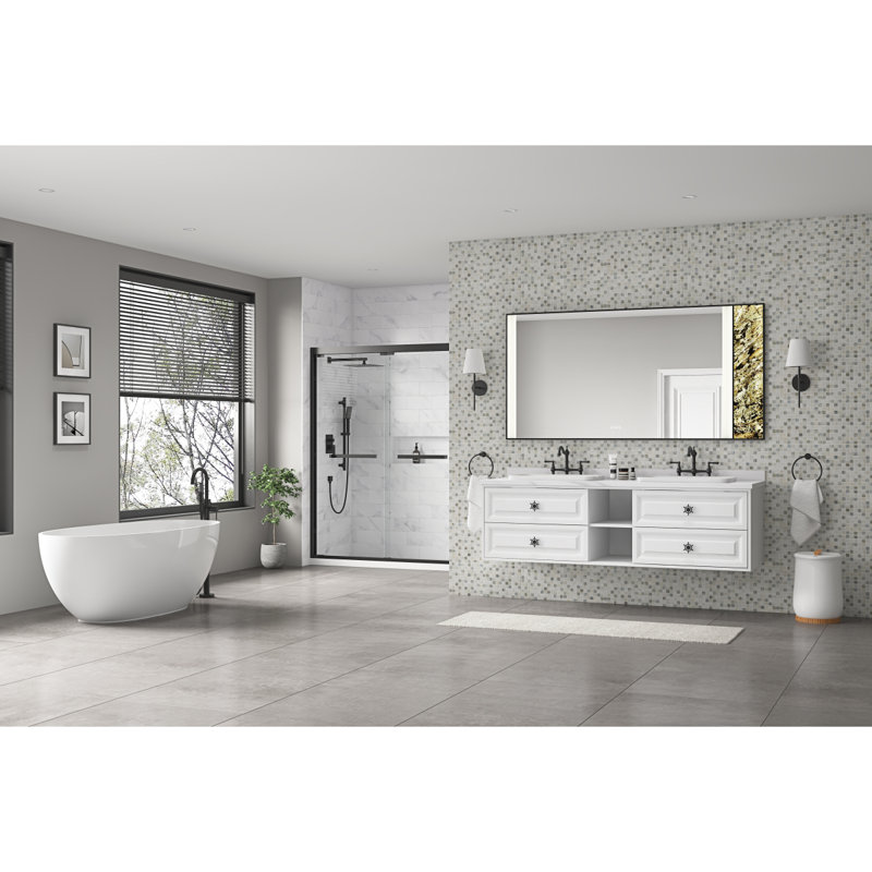 Miroir de salle de bain 72 x 36 pouces à DEL avec rétro-éclairage, fixation murale antibrouillard à mémoire de forme réglable