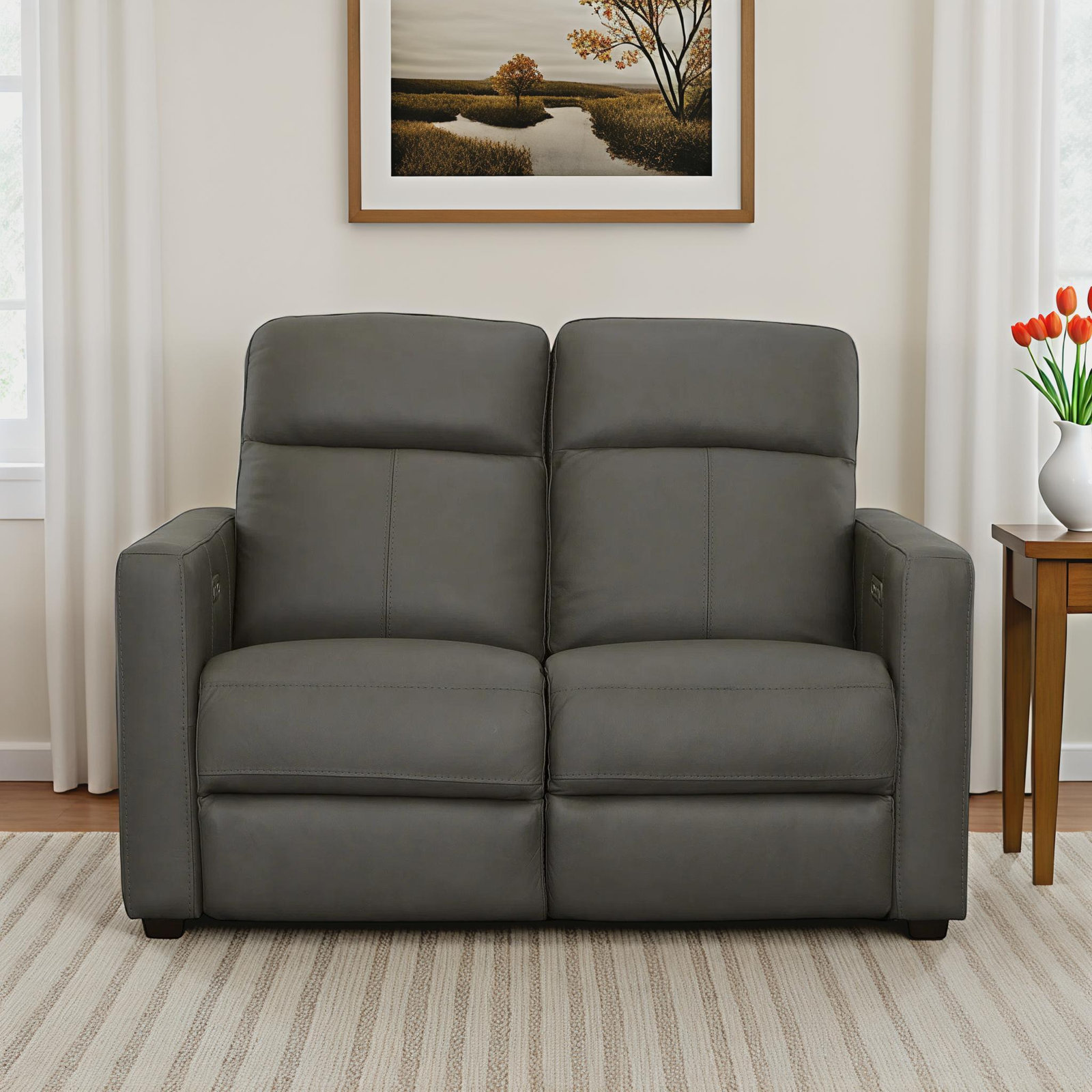 Broadway 57" Upholstered Reclining Loveseat, Shale Leather Match