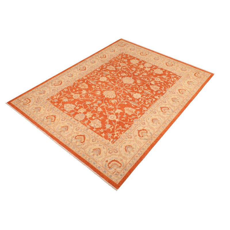 Tapis rouge / brun clair en laine noué à la main 8 pi x 9 pi 1 po de style oriental Dorn