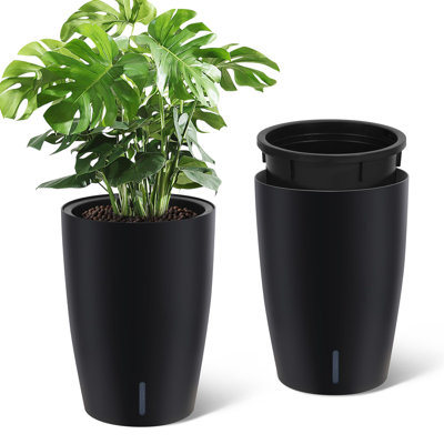 22" Tall Round Planter Set of 2, Self Watering Pots for Indoor Plants, Large Flower Pot Outdoor with Built-in Drainage and a Water Level Monitor, for Patio, Porch, Living Room, or Home Office
