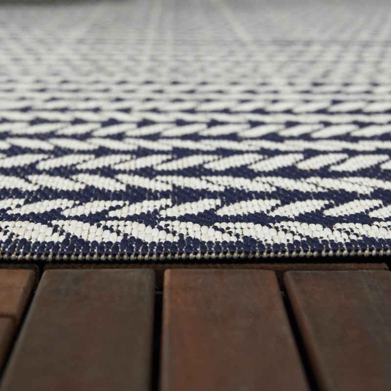 Tapis rayé bleu / blanc Fordbridge, Rectangle 7 pi 10 po x 10 pi