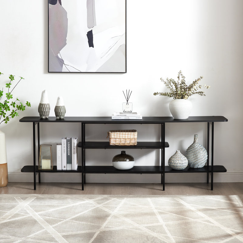 Celine 71" Contemporary Modern Console Table with 3 Shelves in Black, Black