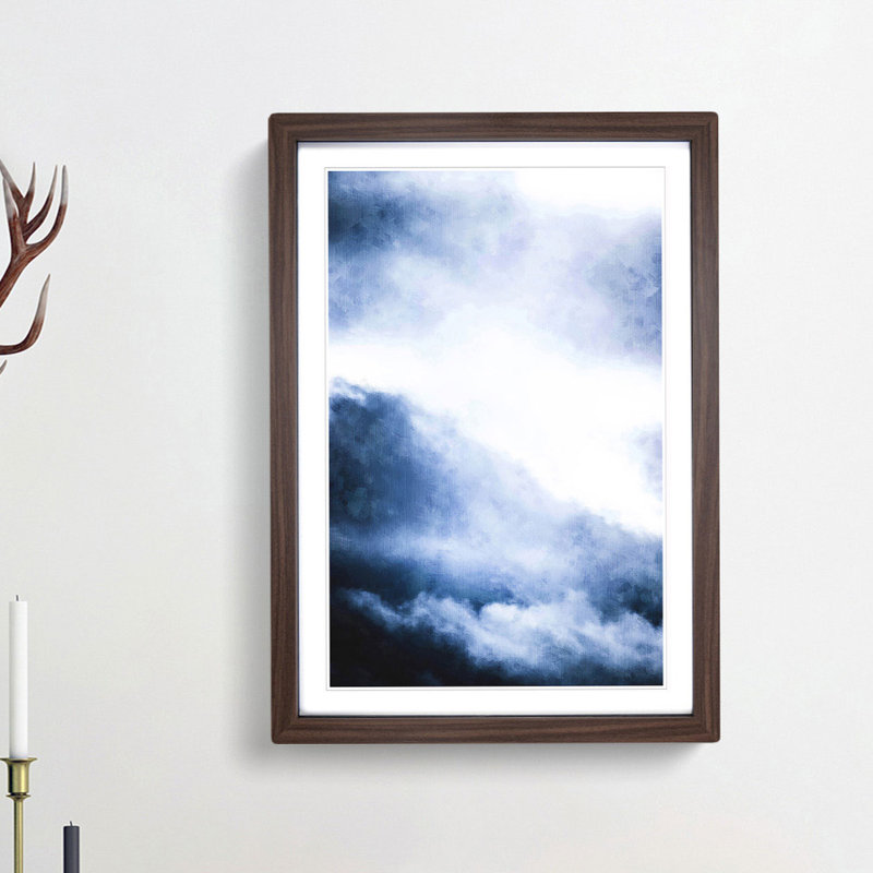 Cloud Mountains - Single Picture Frame Painting on MDF, Walnut Framed, 87cm H x 62cm W x 2cm D