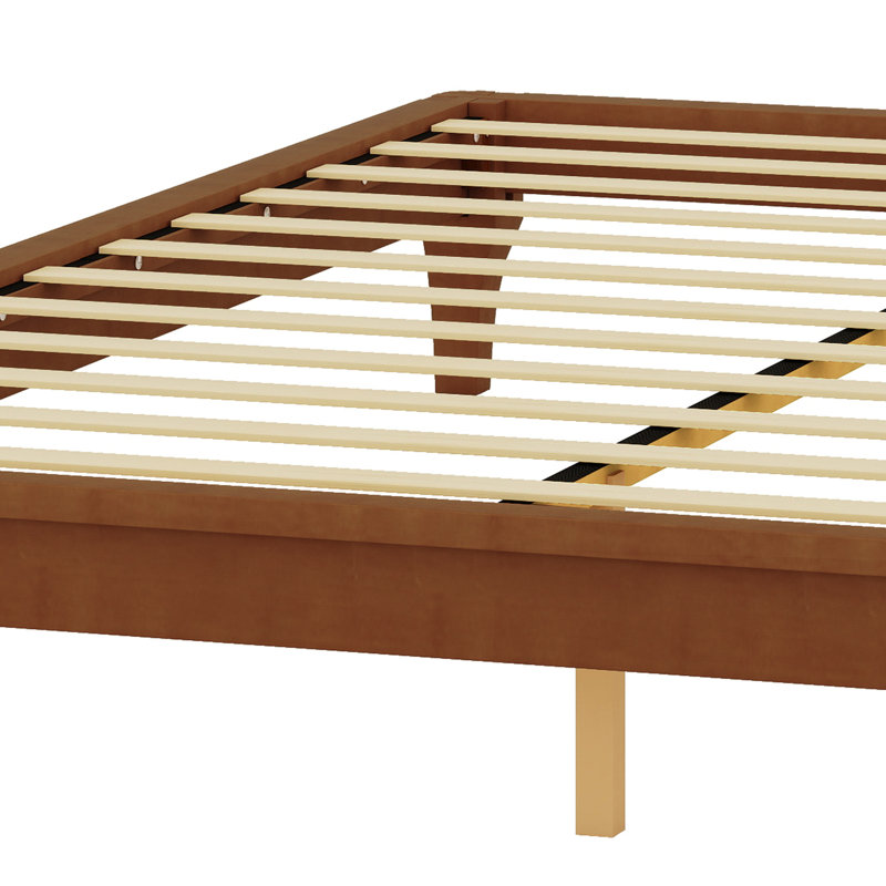 Base de lit plateforme en bois de bambou sec massif avec support en lattes de bois, Brun