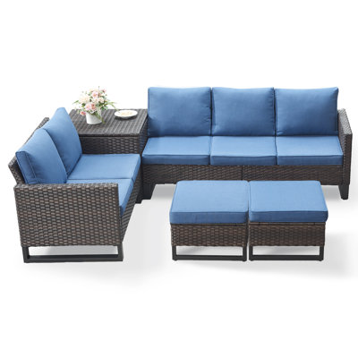 Ingvald 5 Person All-Weather Wicker Outdoor Patio Sofa Set With Cushions And Ottoman