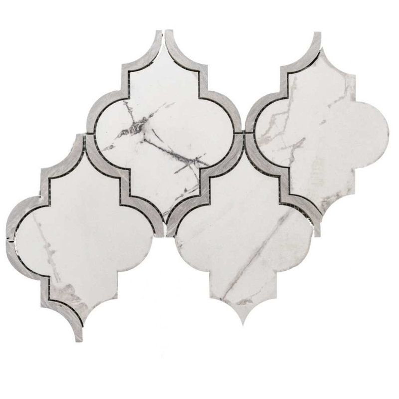 Stately Lantern 9" x 14" Porcelain Arabesque Marble Look Wall & Floor Tile, Calacatta/Gray
