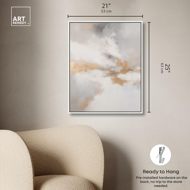 Toile «Fleet Gold I» par Art Remedy, H 25 po x l 21 po, Cadre flottant, Blanc