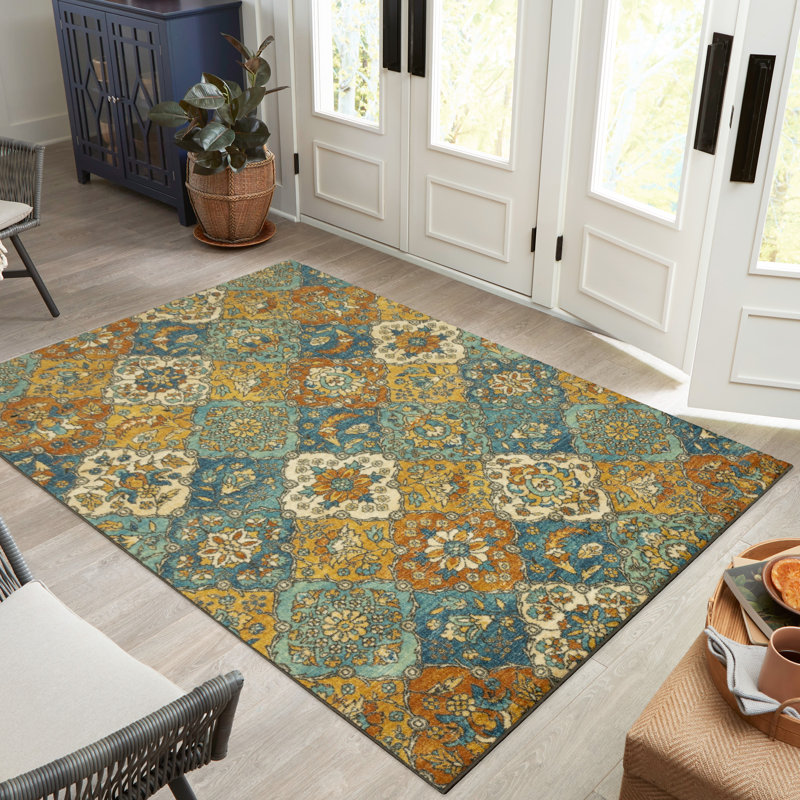 Tapis bleu lavable Sutton, Rectangle 5 pi x 7 pi