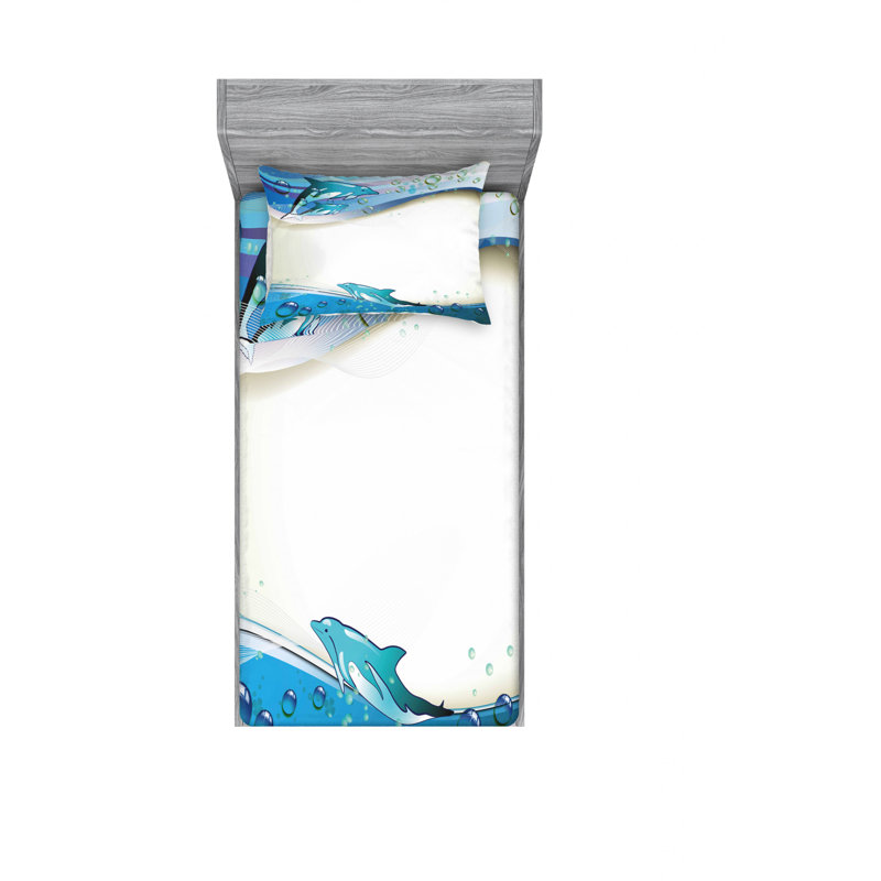Ensemble de draps dauphins sur mer, Ensemble de draps pour lit simple TG avec drap-hou