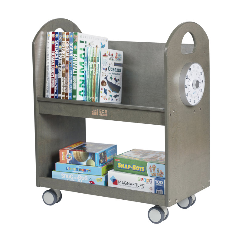 Grey Wash Birch Mobile Book Cart with Timer