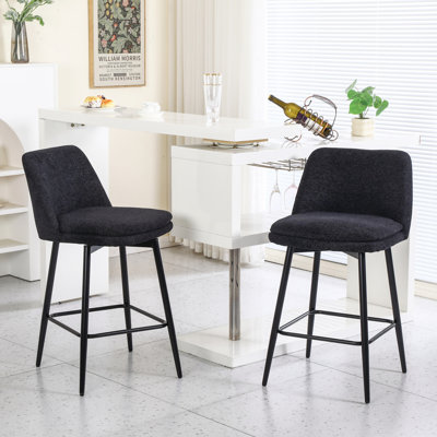 Ensemble de 2 tabourets de bar pivotants à hauteur de comptoir, tabourets de bar rembourrés pivotants à 360 ° avec dossier et pieds en métal, siège d'une hauteur de 25,6 po, tabourets de comptoir pour îlot de cuisine et pub, toile de lin