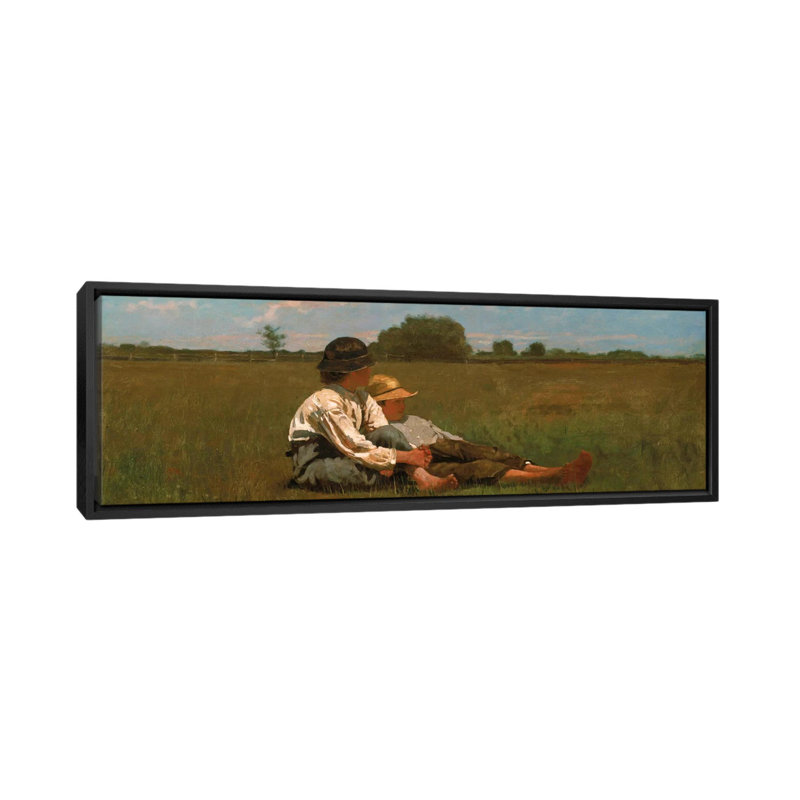 Reproduction d'art sur toile, "Garçons dans un pâture" par Winslow Homer, H 16 po x l 48 po x P 1,5 po, Cadre noir