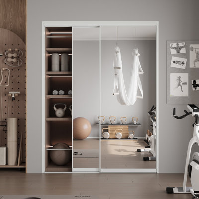Portes de placard coulissantes en miroir trempé à cadre en aluminium H 80 po 1 Lite avec trousse de quincaillerie d'installation