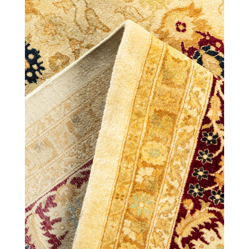 Tapis ivoire / rouge foncé noué à la main de conception unique 8 pi 2 po x 10 pi 2 po Keller