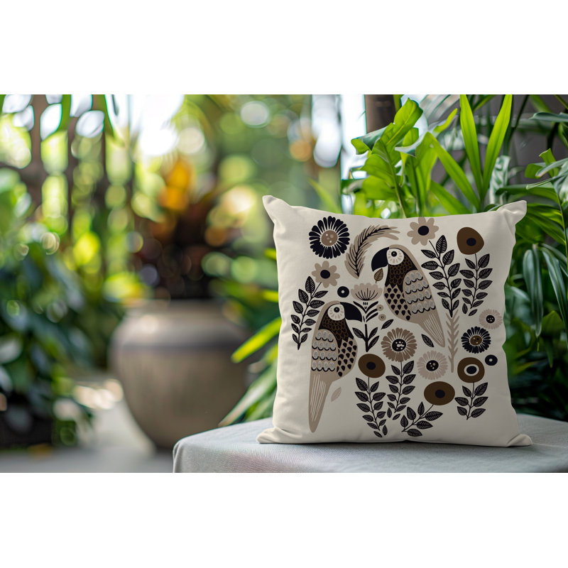 Oreiller carré réversible intérieur / extérieur Pipo Parrot, Carré 19 po, Beige