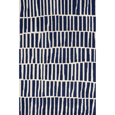 Lauderhill Handmade Tufted Wool Navy/White Area Rug