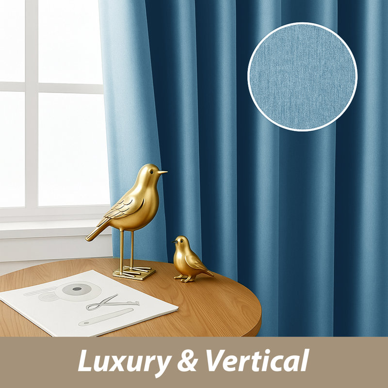 Linen Blend Blackout Eyelet Curtains - Thermal Insulated Room Darkening Window Panels for Bedroom & Living Room (Set of 2) 