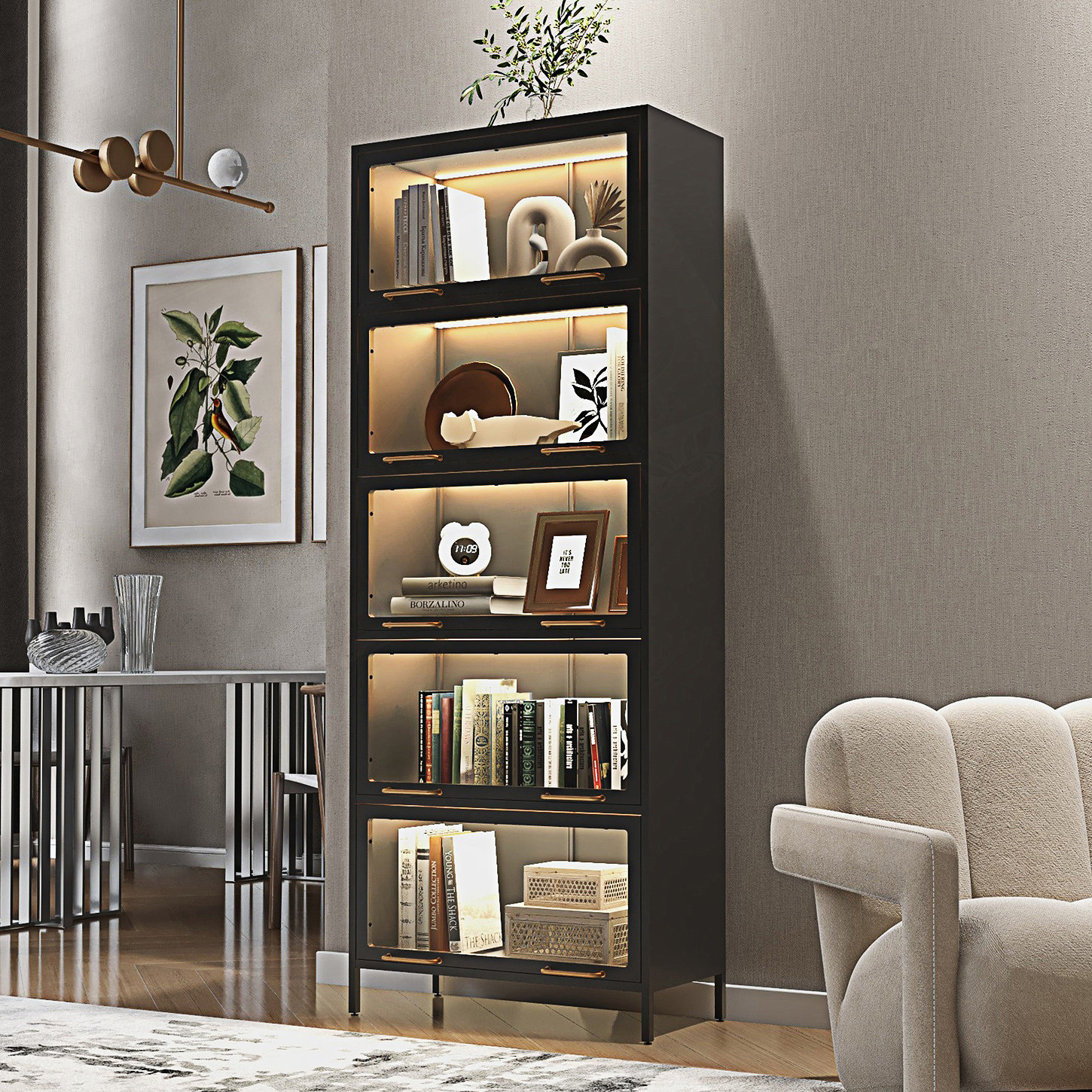 Brayden Studio® Display Cabinet With Glass Doors, 5-Tier Barister ...