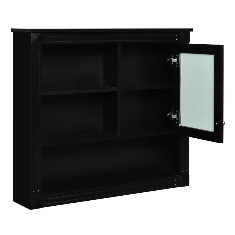 Armoire murale de salle de bain 32 "avec miroir, corbeille à pharmacie montée sur 4 tablettes, peu encombrante, étagère à fournitures réglable, fourre-tout