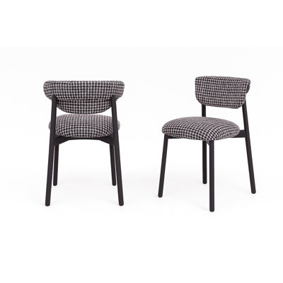 Houndstooth Upholstered Wood-look Metal Frame 2pc Dining Chairs