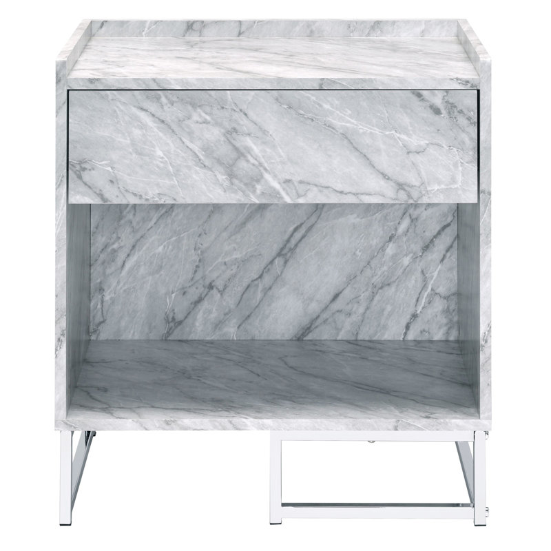 Table d'appoint de salon moderne avec finition en faux marbre et détails de rangement supplémentaires