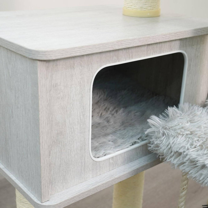 54" Gray and White Engineered Wood Cat Tree with Sisal Posts