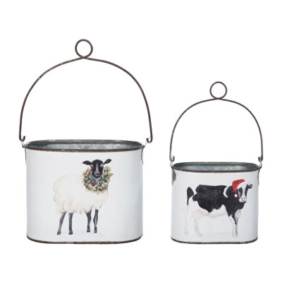 Metal Holiday Sheep and Cow Decorative Containers Set of 2 - Colorful Sculptures for Christmas Tabletop Decor, Perfect for Indoor Use, Gift Giving, and Hostess Gifts - Unique Holiday Decorations