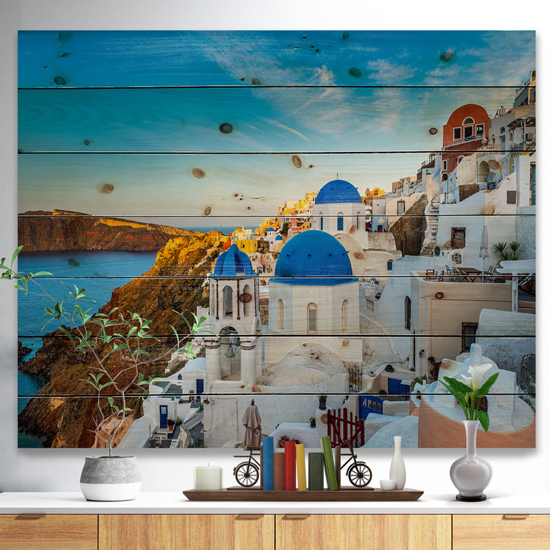 «Beautiful Santorin Homes Grèce», photographie, H 15 po x l 20 po x P 1 po, Bois