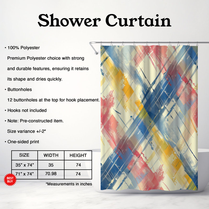 Check Streak - Rideau de douche Premium, H 74 po x l 71 po