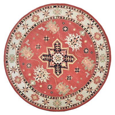 Tapis en laine touffetés à la main Classic Classic - rond, couleur crème rouge, design oriental, tapis antidérapants faits à la main épais pour salon, chambre à coucher