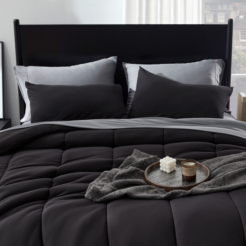 Black Microfiber Queen Comforter Set with Shams