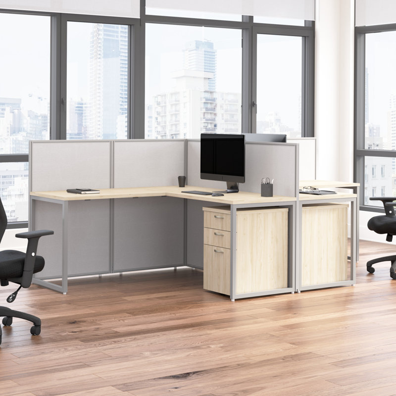 Easy Office Benching Workstation - Reversible, Natural Elm