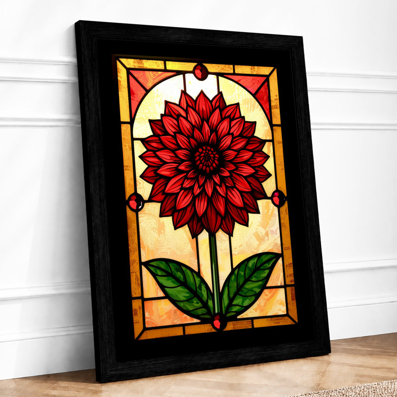 Stained Glass Dahlia Botanical - Print, Black, A3 - 42.0 x 29.7 cm