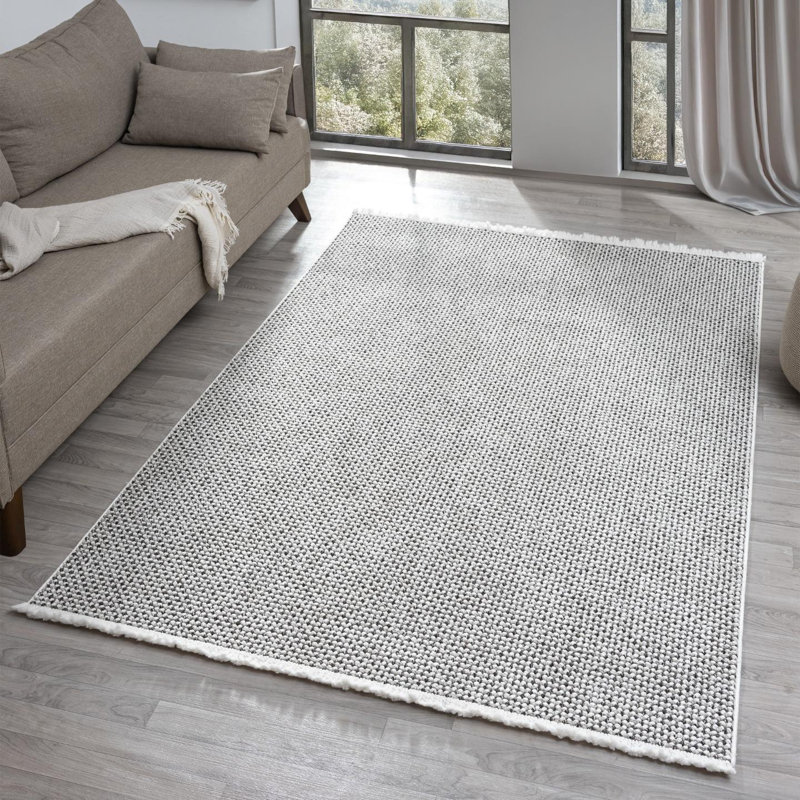 Textured Fringed Area Rug, Rectangle 9' x 12', Dark Gray