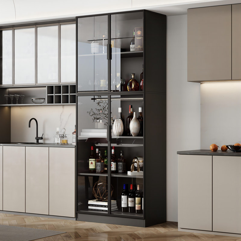 Grande armoire de salle à manger avec lumières DEL et portes en verre Beyzanur