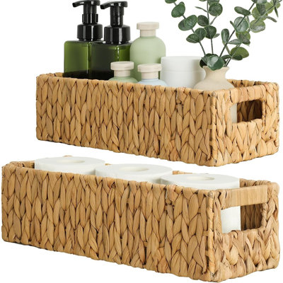 Porte-papier hygiénique, panier de rangement pour salle de bain, organisateur de papier hygiénique en osier, décor de salle de bain de ferme, porte-rouleau de papier hygiénique décoratif, bac de rangement pour salle de bain