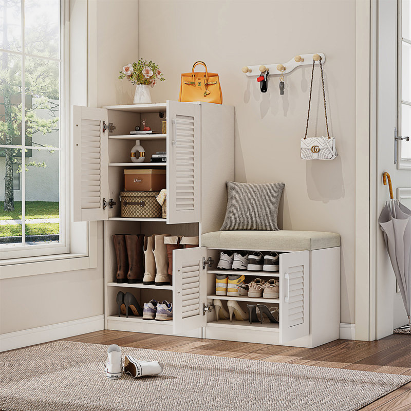 Multi Functional Shoe Storage Cabinet With Bench & 7+3 Storage Compartment, Adjustable Layer Board, Shoe Bench With Cushion For Entryway,  Freestanding Shoe Rack For  Mudroom, Hallway