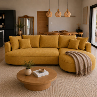 125" Oversized Curved Boucle Sectional Sofa with Chaise