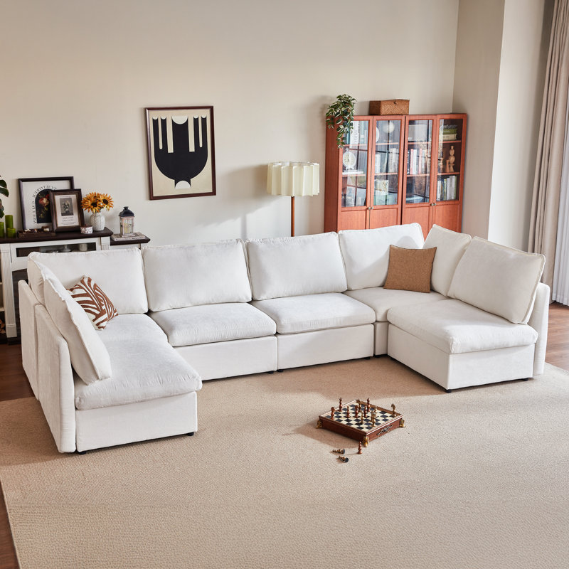 Canapé-lit modulaire surdimensionné à 6 places Olar, Chenille crème