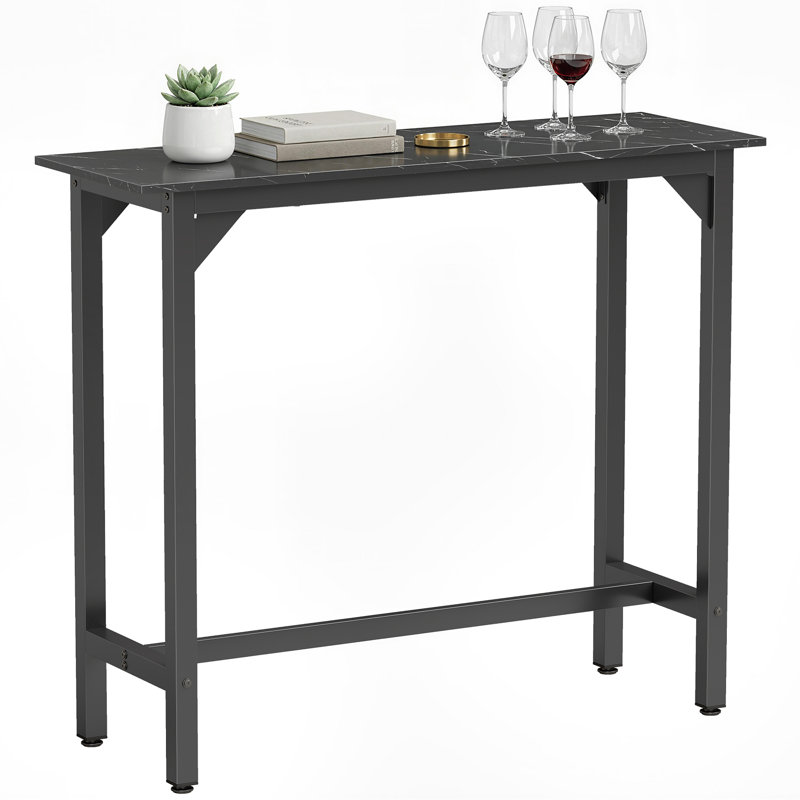 HOMCOM Rectangular Bar Table Adjustable Footpads Marble Effect, Black