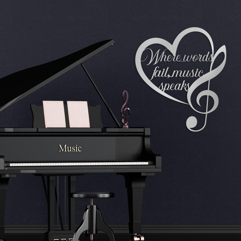 Where Words Fail Music Speaks Metal Wall Art, Heart Treble Clef Sign, Inspirational Quote, Music Lover Gift, Musician Wall Decor