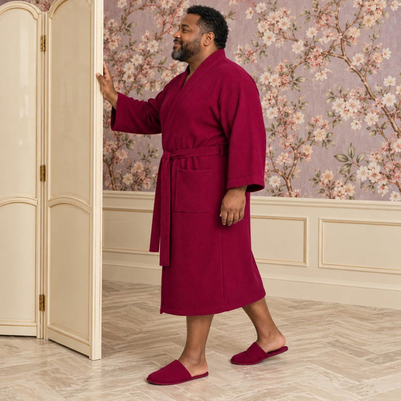 Peignoir gaufré LOTUS LINEN, TG, Vin rouge