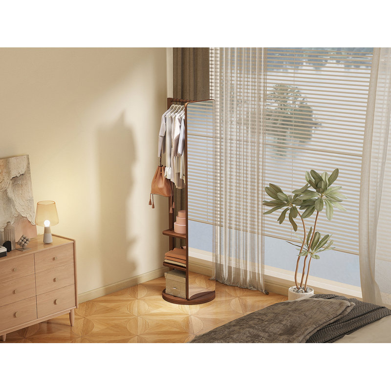 Full-Body Mirror, Solid Wood + Rubber Wood + Glass, 19.6*68.8In(Mirror Width:15.7In) Large Mirror For Viewing The Whole Body, Easy To Dress And Tidy Up And Place In The Bedroom/Living Room (Walnut)