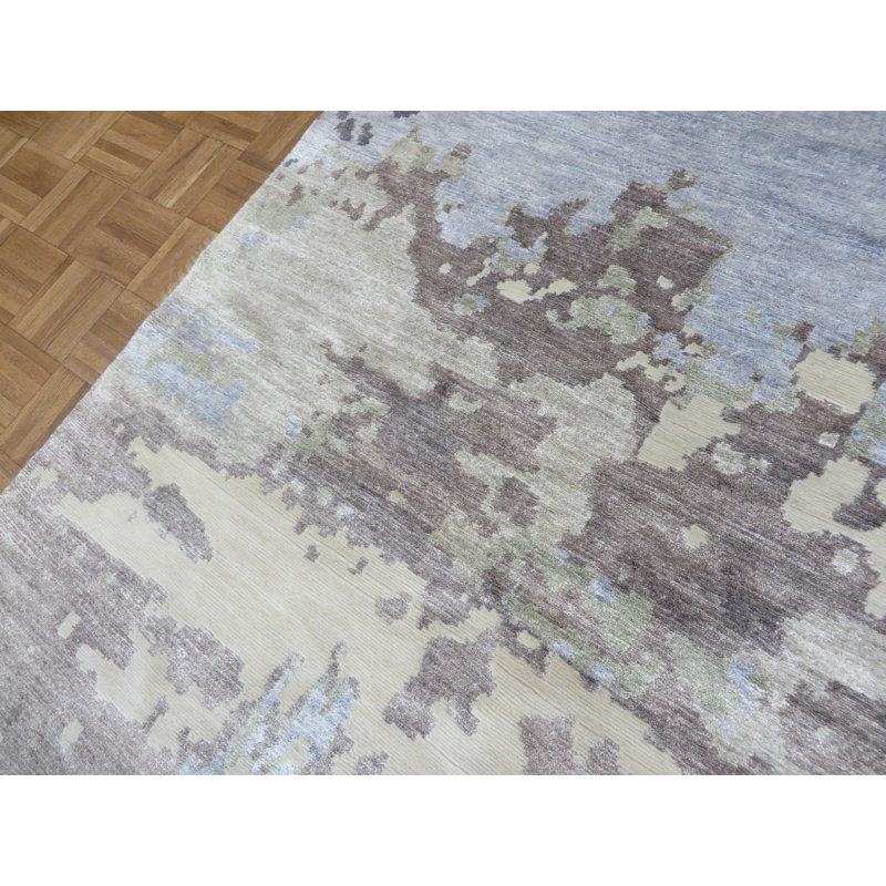 Tapis bleu ciel en laine noué à la main Paris, Rectangle 8 pi x 10 pi