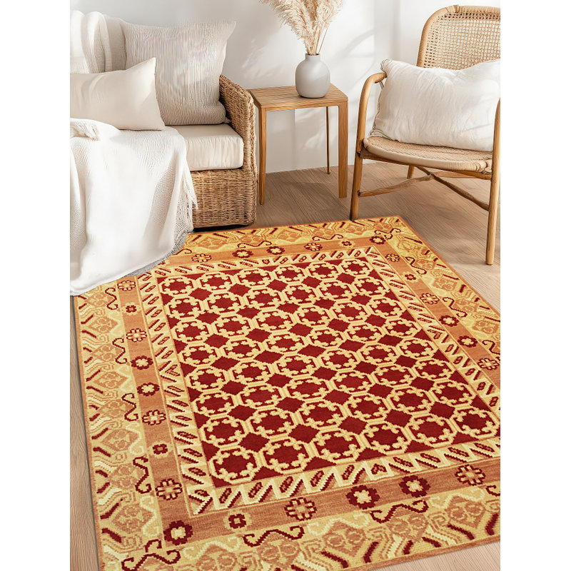 Tapis traditionnel en laine noué à la main rouge Chloe Para, Rectangle 9 pi x 12 pi