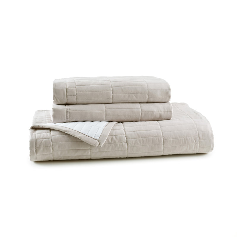 Codora Two-Tone Reversible 3pc. Quilt Set with Shams, Linen/White, Queen Quilt